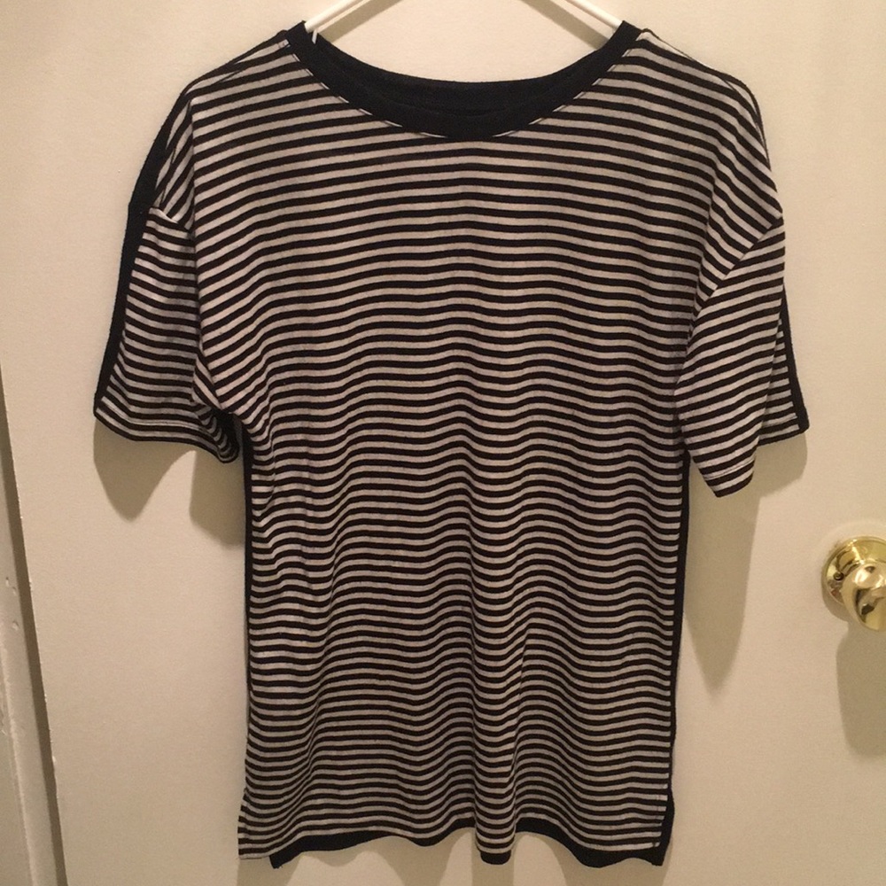 LOFT cotton black and white stripe top, black back